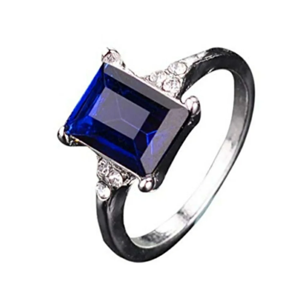NEW Blue Sapphire and Silver Ring with CZ stones